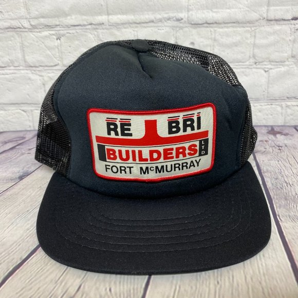 Vintage Trucker Hat Mesh Cap Snapback Black RE BRI Builders Fort McMurray OSFA - Picture 5 of 9